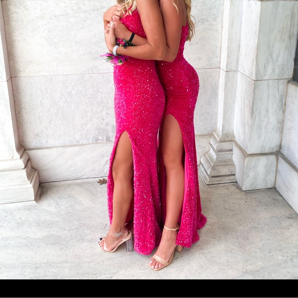 pink sequin prom dress